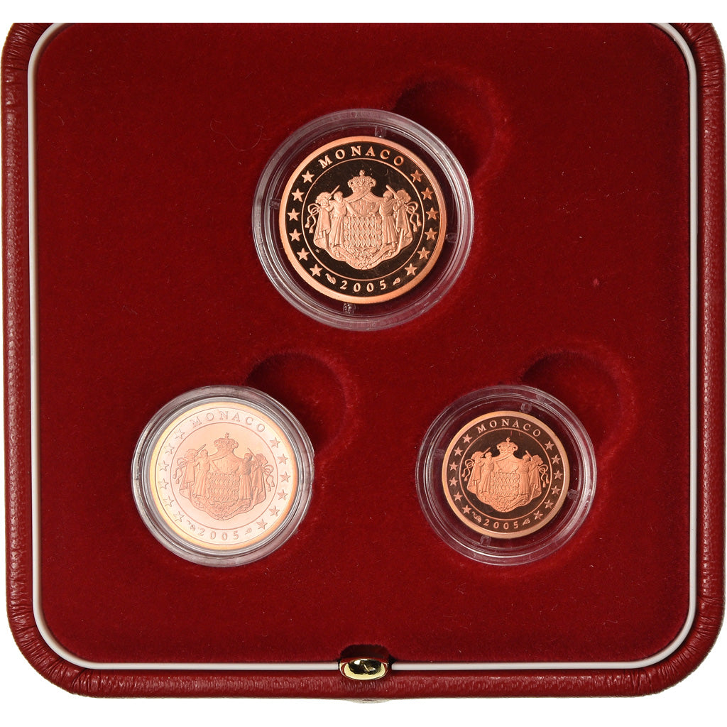 Mónaco, Set, 2005, 1c + 2c + 5c BE, MS(65-70), Aço Cromado a Cobre