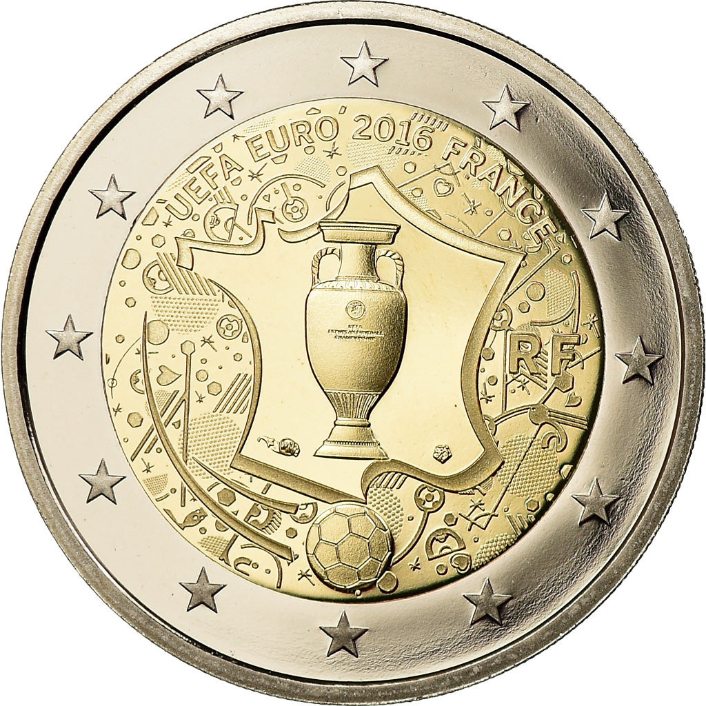 France, 2 Euro, UEFA Euro, 2016, BE, MS(65-70), Bi-Metallic