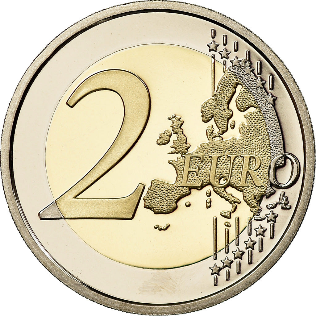 France, 2 Euro, UEFA Euro, 2016, BE, MS(65-70), Bi-Metallic