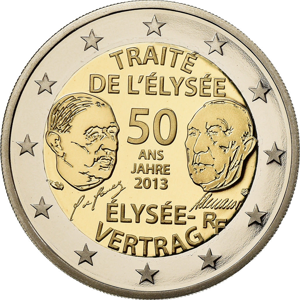 France, 2 Euro, Traité de l'Elysée, 2013, BE, MS(65-70), Bi-Metallic