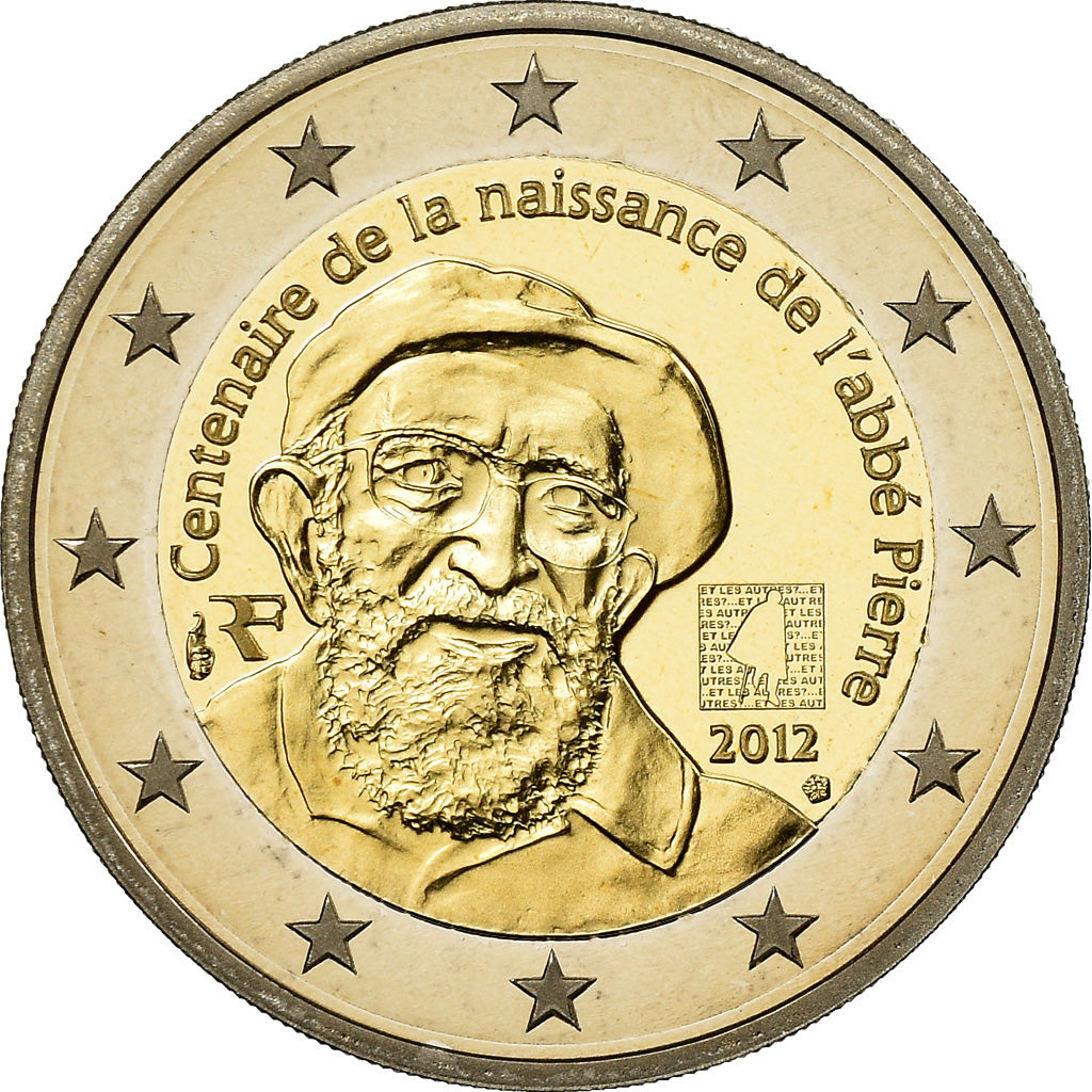 France, 2 Euro, Abbé Pierre, 2012, BE, MS(65-70), Bi-Metallic