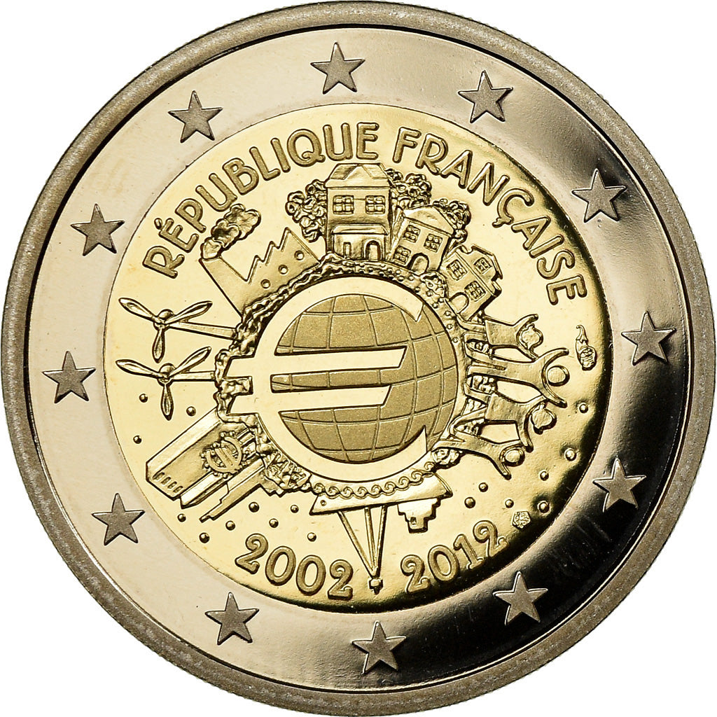 France, 2 Euro, 10ème Anniversaire de l'Euro, 2012, BE, MS(65-70), Bi-Metallic
