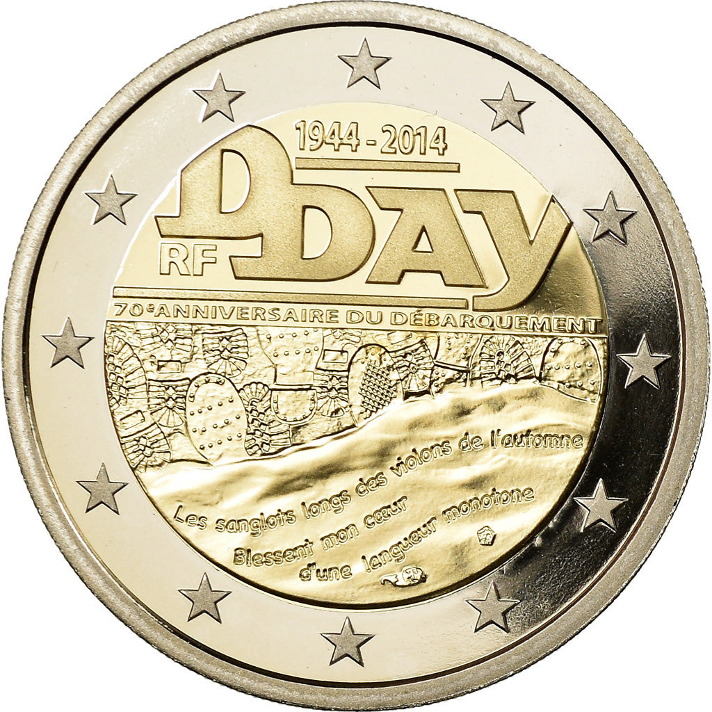 France, 2 Euro, Bataille de Normandie - DDAY, 2014, BE, MS(65-70), Bi-Metallic
