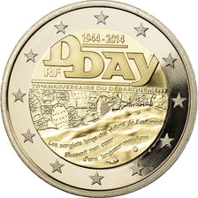 France, 2 Euro, Bataille de Normandie - DDAY, 2014, BE, MS(65-70), Bi-Metallic