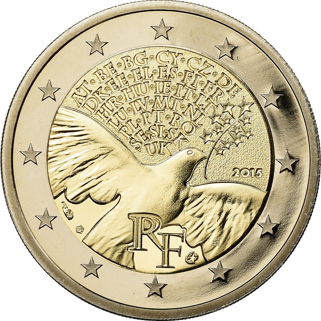 France, 2 Euro, La Paix en Europe, 2015, BE, FDC, Bi-Metallic