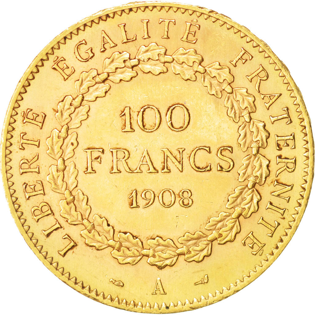 France, 100 Francs, 1908, Paris, AU, Gold, KM:858