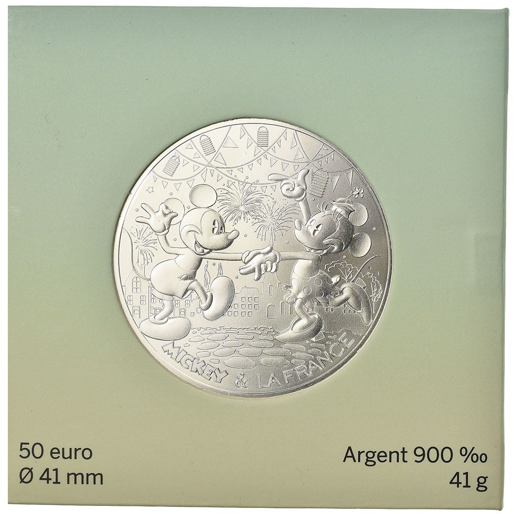 France, 50 Euro, Mickey & la France, 2018, MS(65-70), Silver