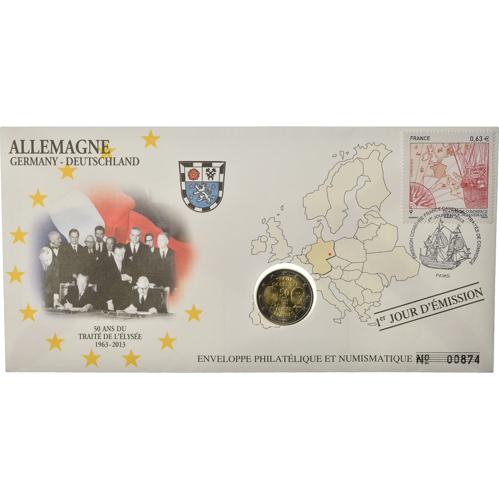 Germany, 2 Euro, 2013, Enveloppe philatélique numismatique, MS(63), Bi-Metallic