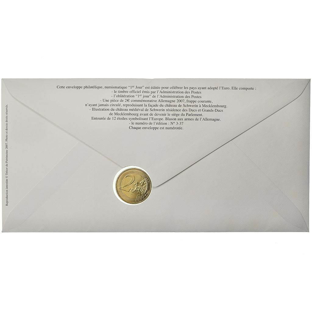 Alemania, 2 Euro, 2007, Enveloppe philatélique numismatique, SC, Bimetálico