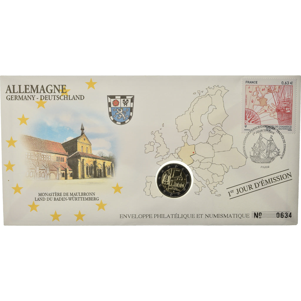Germany, 2 Euro, 2013, Enveloppe philatélique numismatique, MS(63), Bi-Metallic