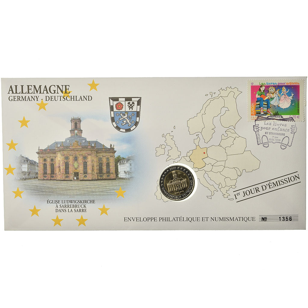 Germany, 2 Euro, 2009, Enveloppe philatélique numismatique, MS(63), Bi-Metallic