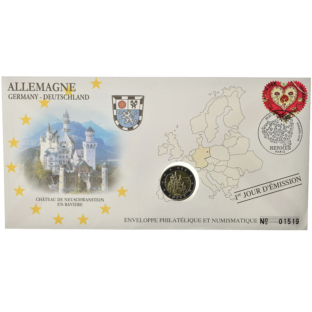 Germania, 2 Euro, 2012, Enveloppe philatélique numismatique, SPL, Bi-metallico