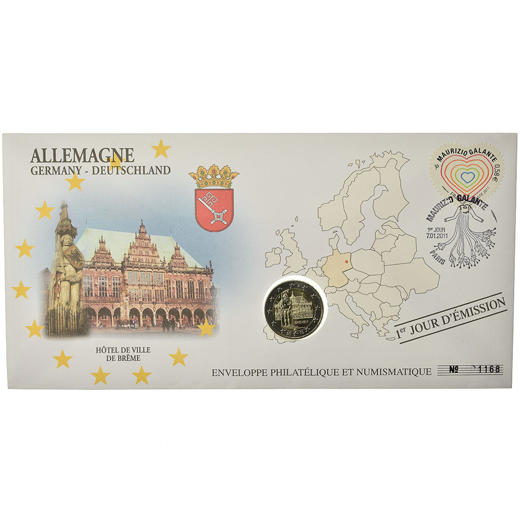 Germany, 2 Euro, 2010, Enveloppe philatélique numismatique, MS(63), Bi-Metallic