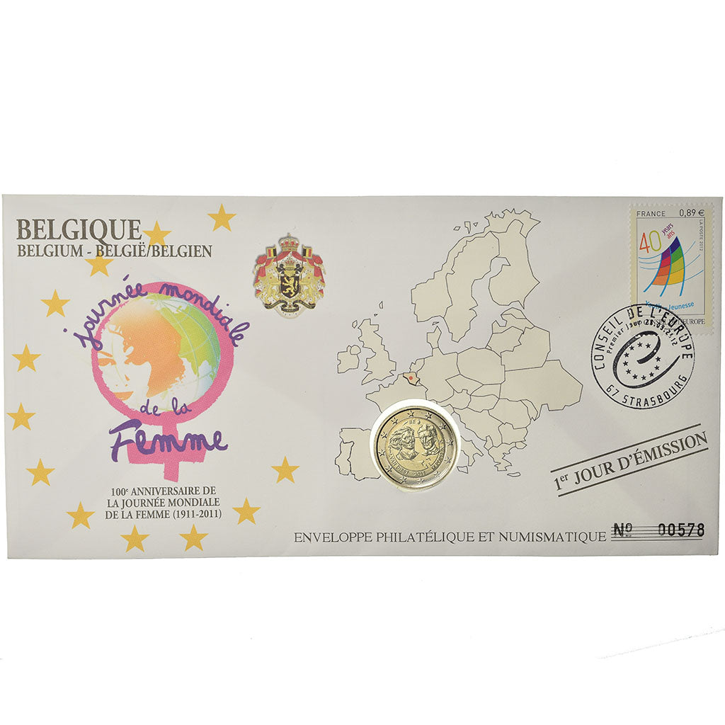 Belgium, 2 Euro, 2011, Enveloppe philatélique numismatique, MS(63), Bi-Metallic
