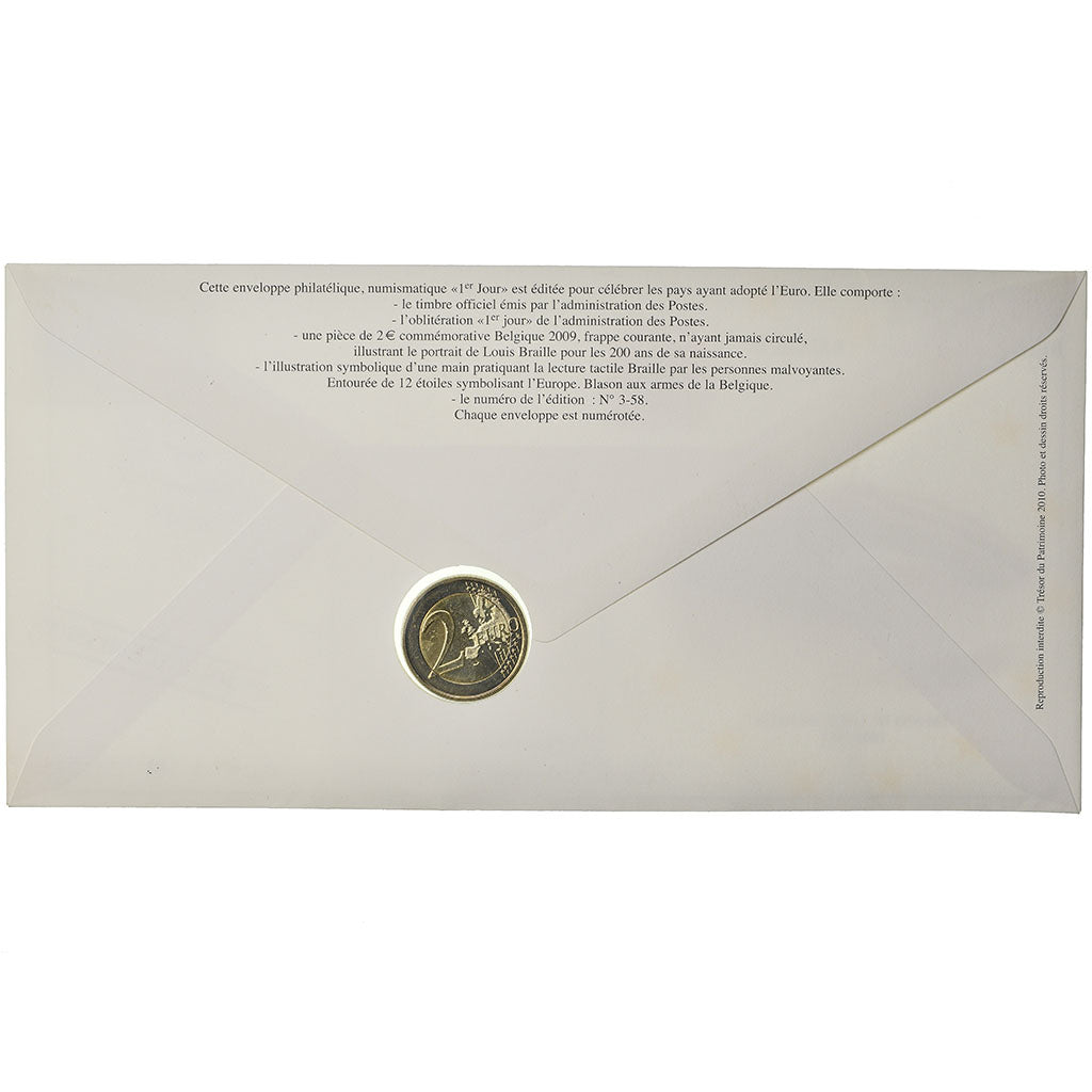 Belgium, 2 Euro, 2009, Enveloppe philatélique numismatique, MS(63), Bi-Metallic