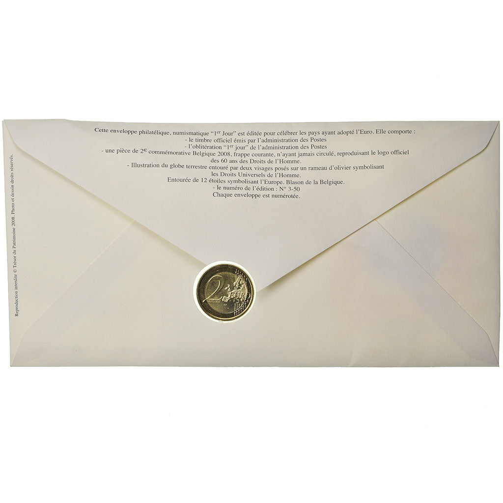 Belgio, 2 Euro, 2008, Enveloppe philatélique numismatique, SPL, Bi-metallico