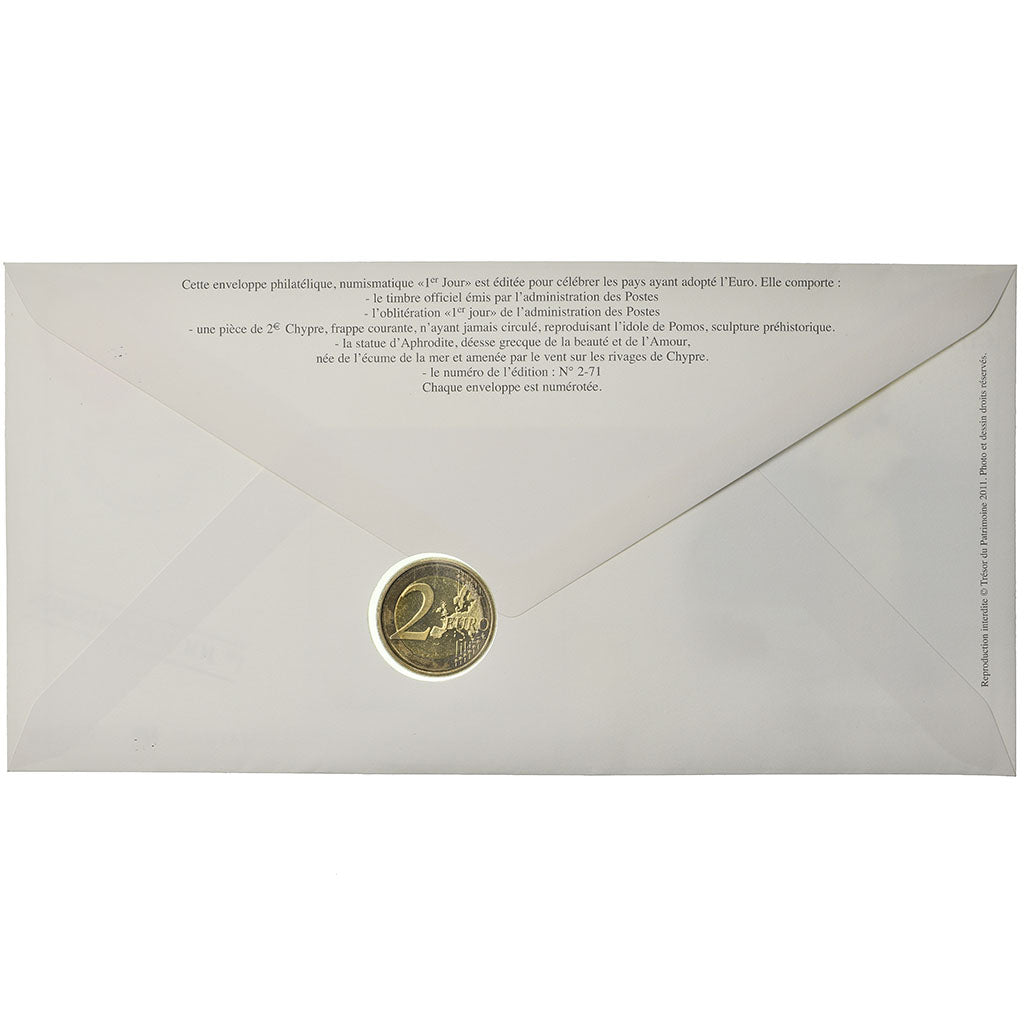 Cyprus, 2 Euro, 2008, Enveloppe philatélique numismatique, MS(63), Bi-Metallic