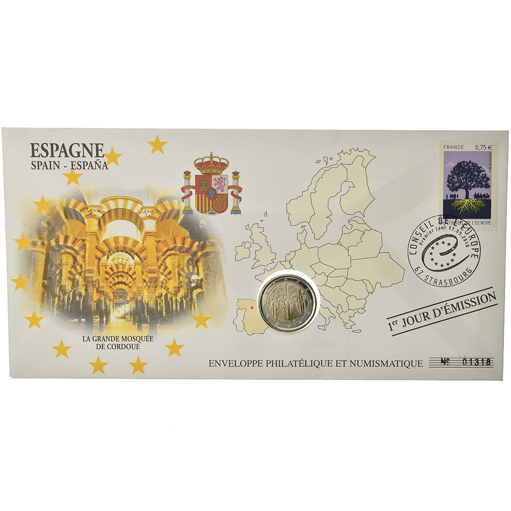 Spain, 2 Euro, 2010, Enveloppe philatélique numismatique, MS(63), Bi-Metallic