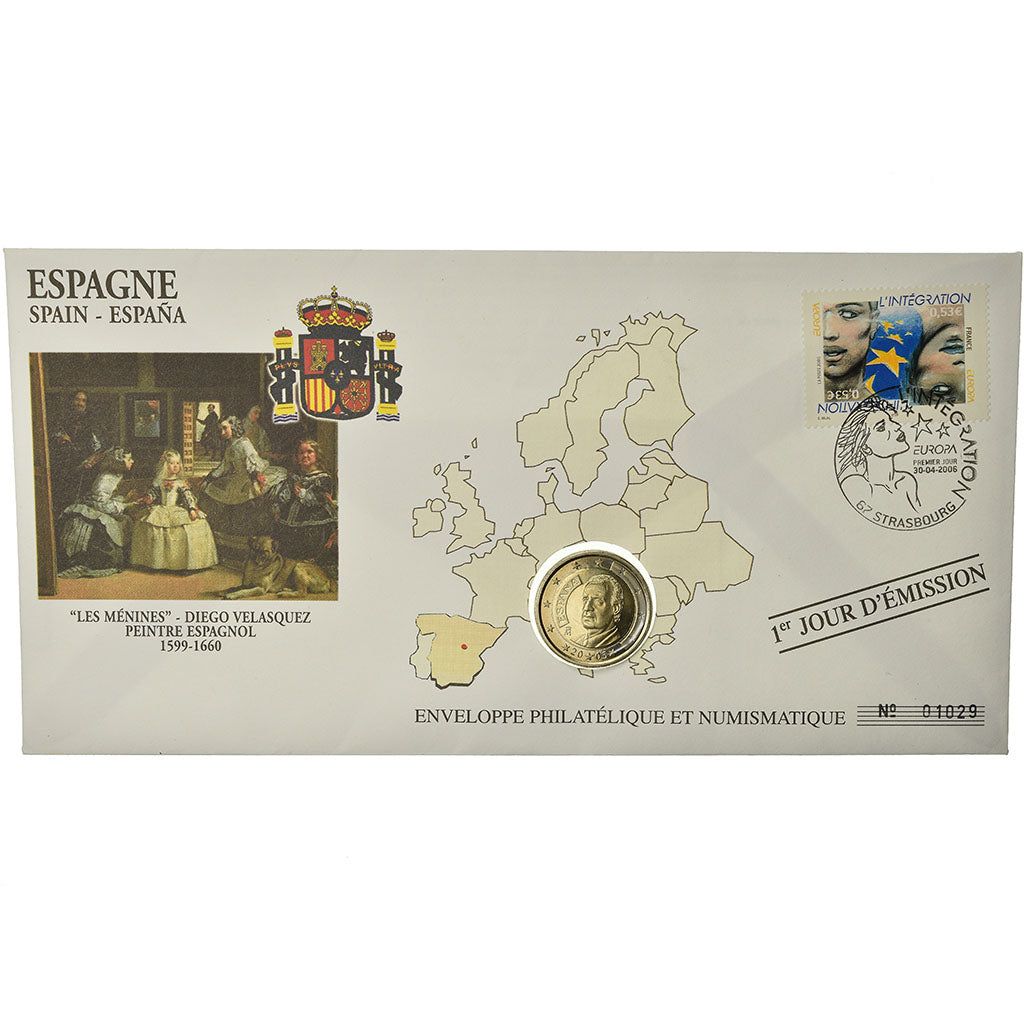 Spagna, 2 Euro, 2005, Enveloppe philatélique numismatique, SPL, Bi-metallico