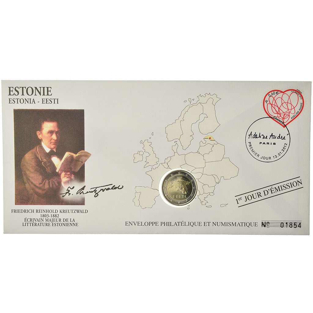 Estonia, 2 Euro, 2011, Enveloppe philatélique numismatique, SPL, Bi-metallico
