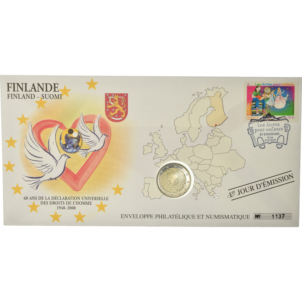 Finland, 2 Euro, 2008, Enveloppe philatélique numismatique, MS(63), Bi-Metallic