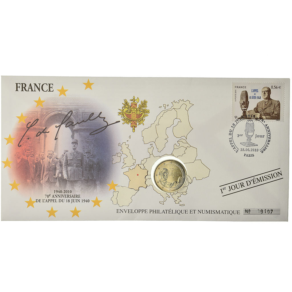 France, 2 Euro, 2010, Enveloppe philatélique numismatique, MS(63), Bi-Metallic