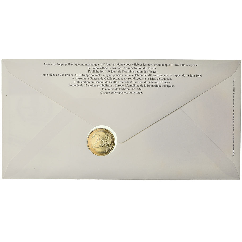 France, 2 Euro, 2010, Enveloppe philatélique numismatique, MS(63), Bi-Metallic