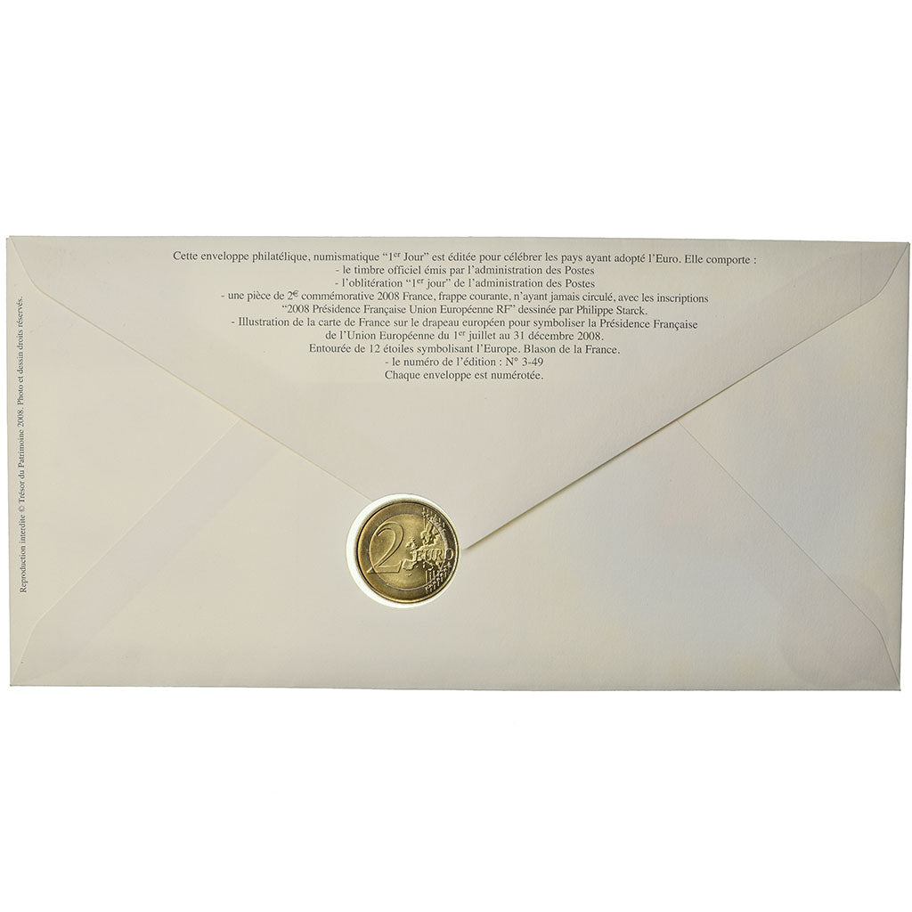 France, 2 Euro, 2008, Enveloppe philatélique numismatique, MS(63), Bi-Metallic