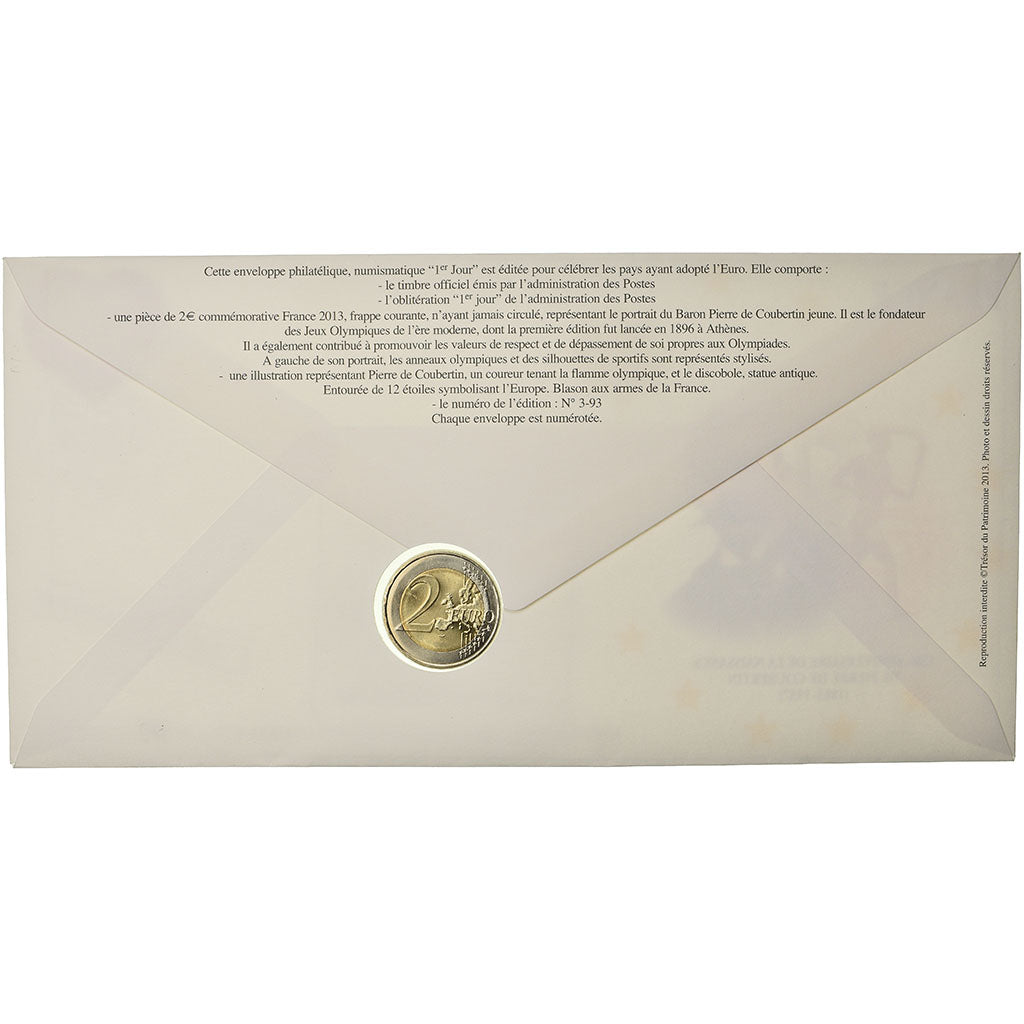 France, 2 Euro, 2013, Enveloppe philatélique numismatique, MS(63), Bi-Metallic