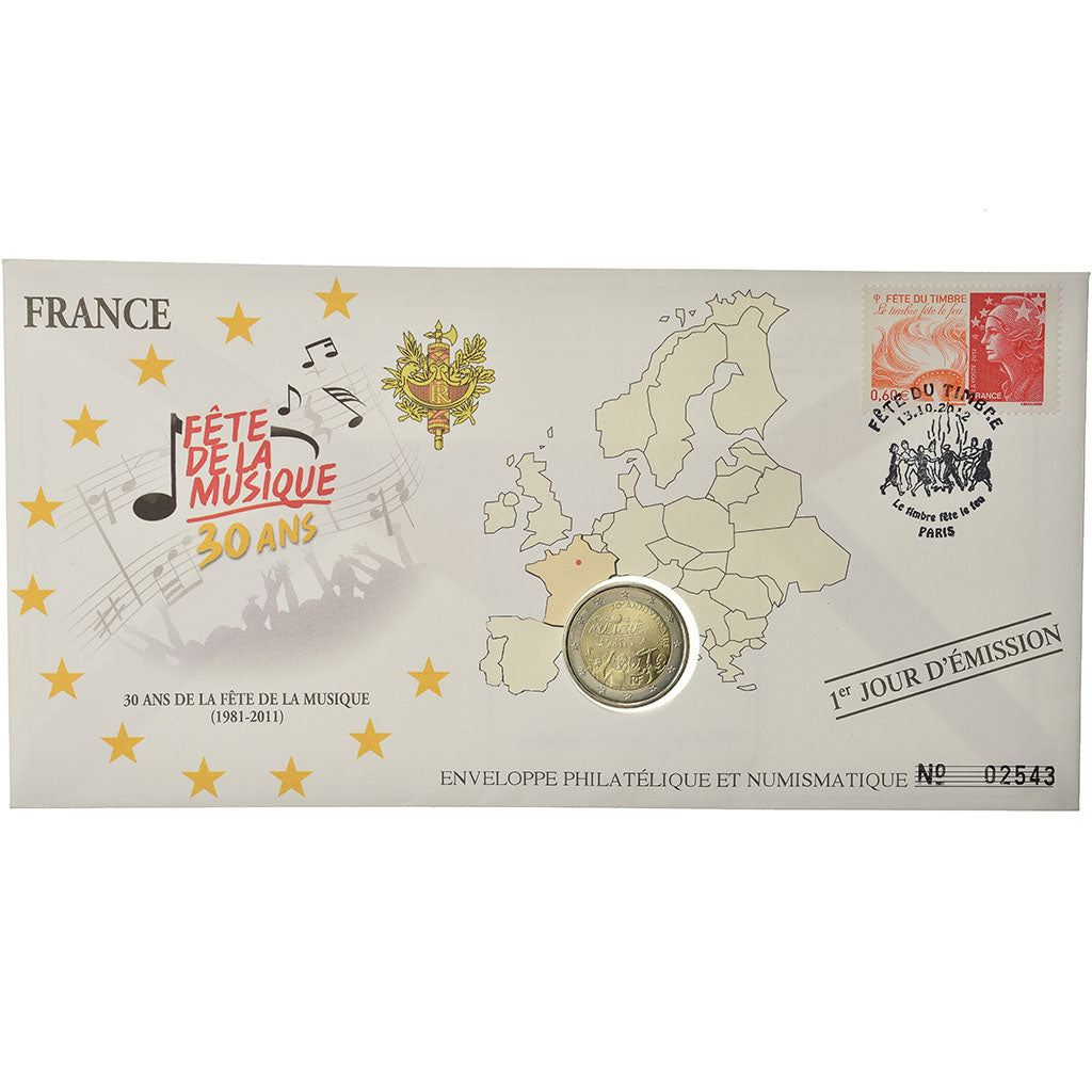 França, 2 Euro, 2011, Enveloppe philatélique numismatique, MS(63), Bimetálico