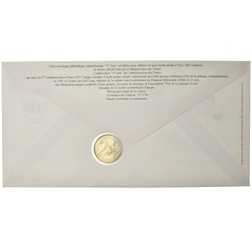 França, 2 Euro, 2011, Enveloppe philatélique numismatique, MS(63), Bimetálico