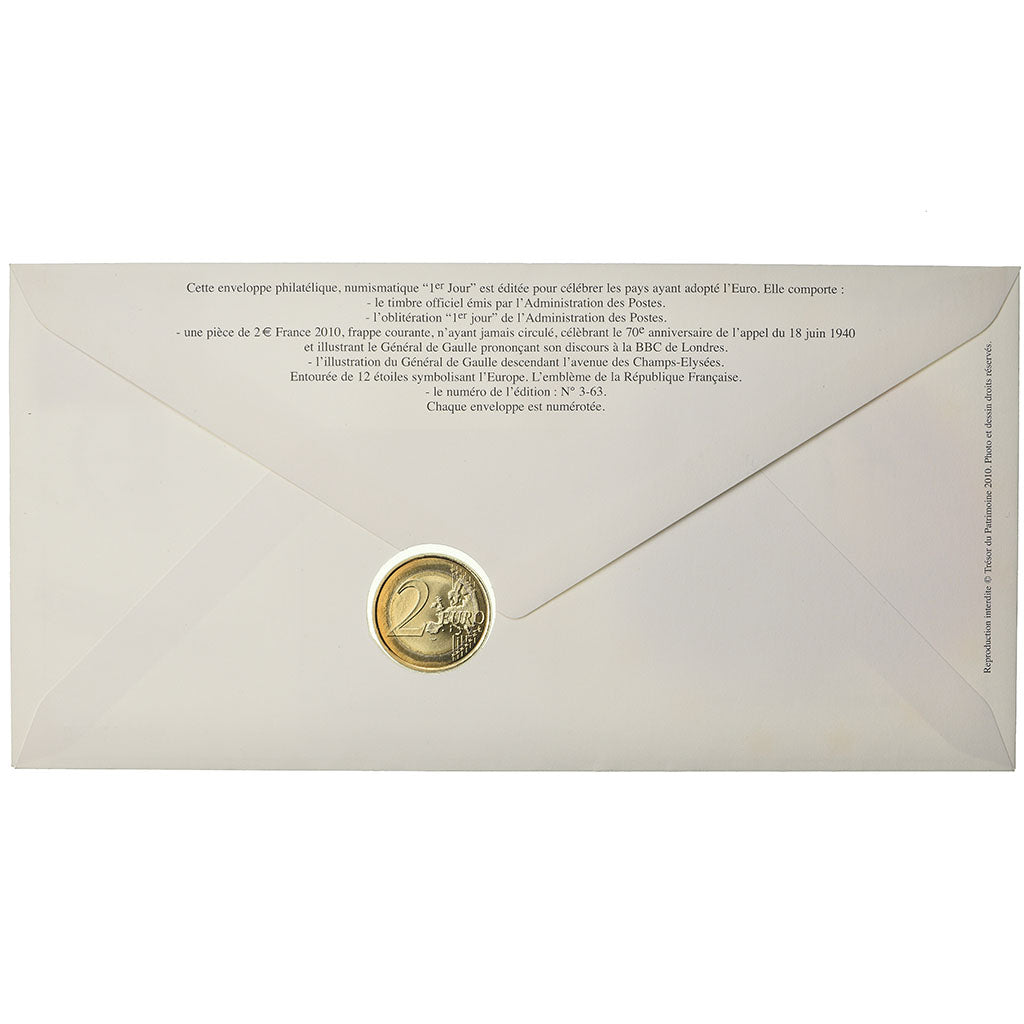 Francia, 2 Euro, 2010, Enveloppe philatélique numismatique, SPL, Bi-metallico