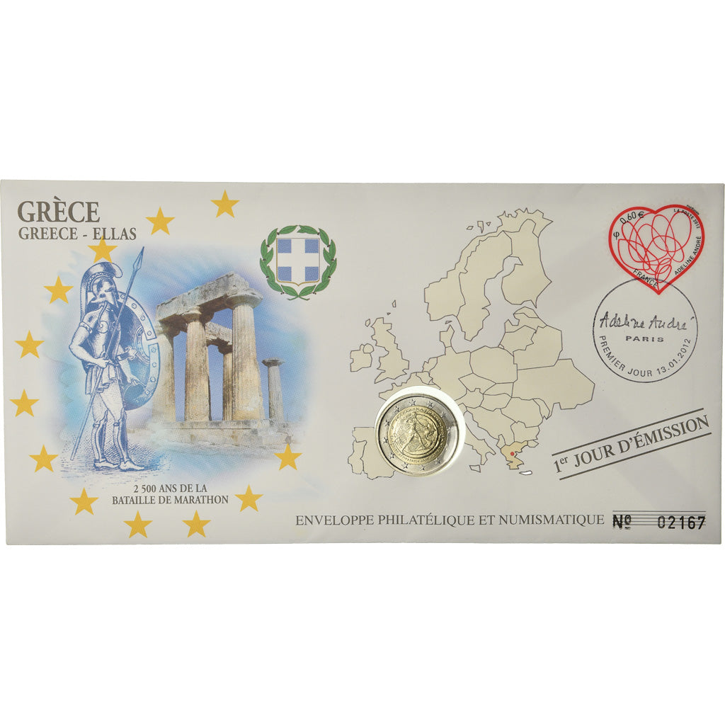 Greece, 2 Euro, 2010, Enveloppe philatélique numismatique, MS(63), Bi-Metallic