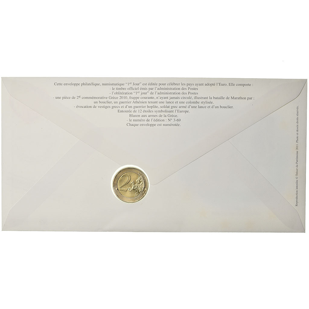 Greece, 2 Euro, 2010, Enveloppe philatélique numismatique, MS(63), Bi-Metallic