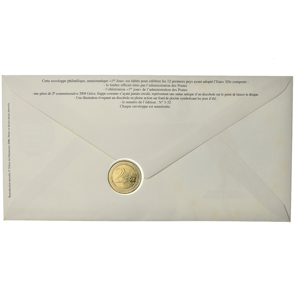 Greece, 2 Euro, 2004, Enveloppe philatélique numismatique, MS(63), Bi-Metallic