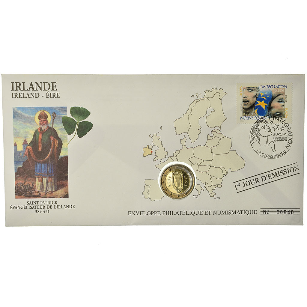 Ireland, 2 Euro, 2005, Enveloppe philatélique numismatique, MS(63), Bi-Metallic