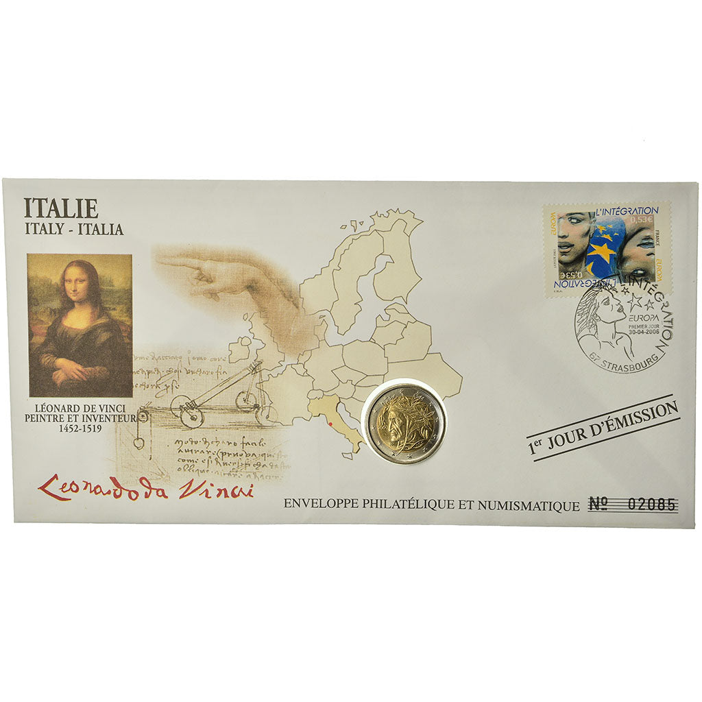 Italy, 2 Euro, 2003, Enveloppe philatélique numismatique, MS(63), Bi-Metallic
