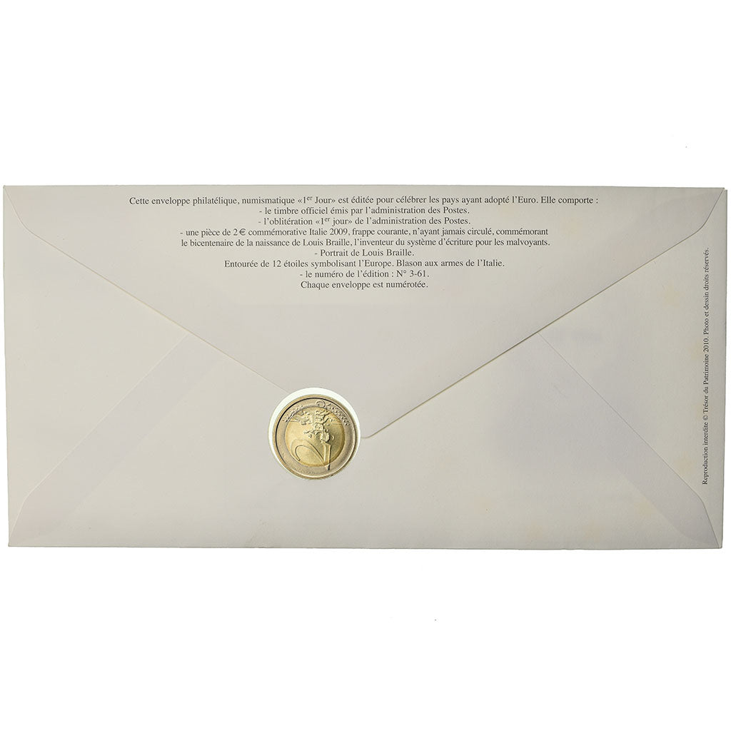 Italy, 2 Euro, 2009, Enveloppe philatélique numismatique, MS(63), Bi-Metallic