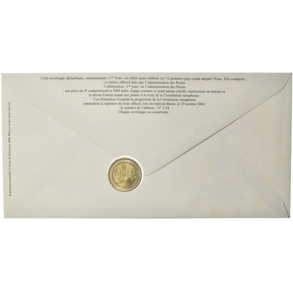 Italy, 2 Euro, 2005, Enveloppe philatélique numismatique, MS(63), Bi-Metallic