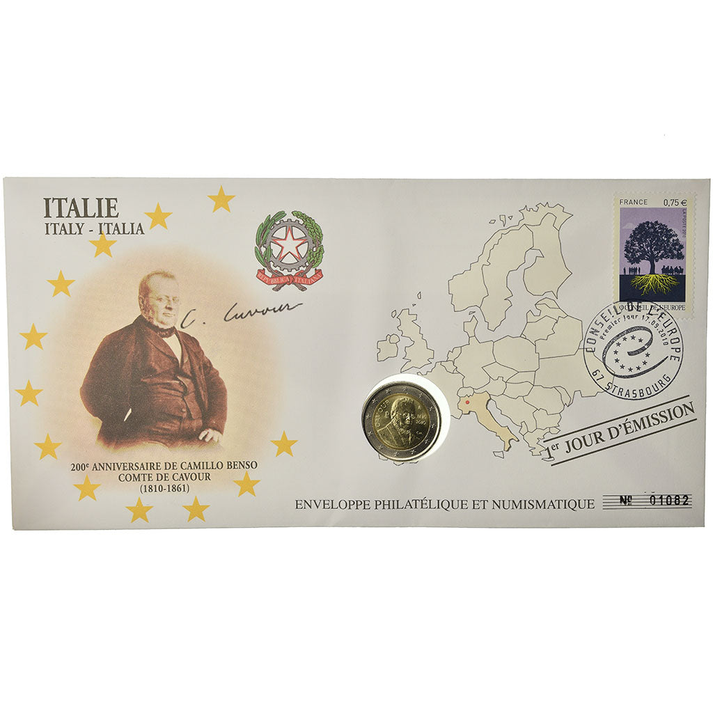 Italy, 2 Euro, 2010, Enveloppe philatélique numismatique, MS(63), Bi-Metallic