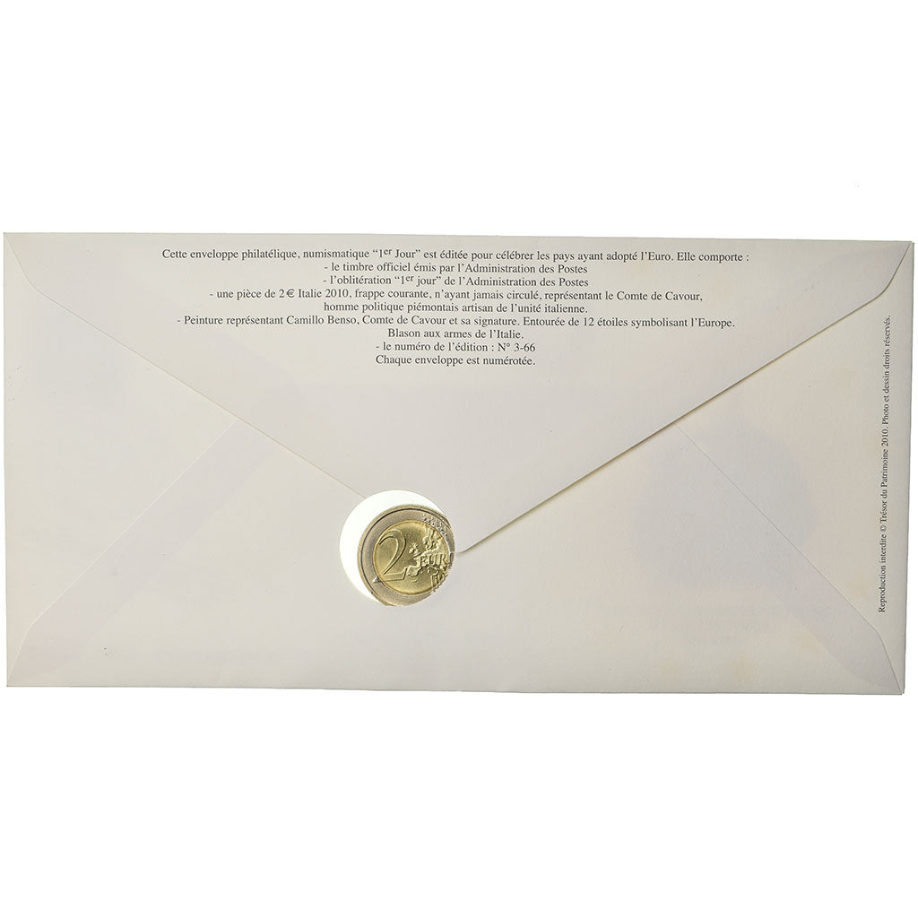 Italy, 2 Euro, 2010, Enveloppe philatélique numismatique, MS(63), Bi-Metallic