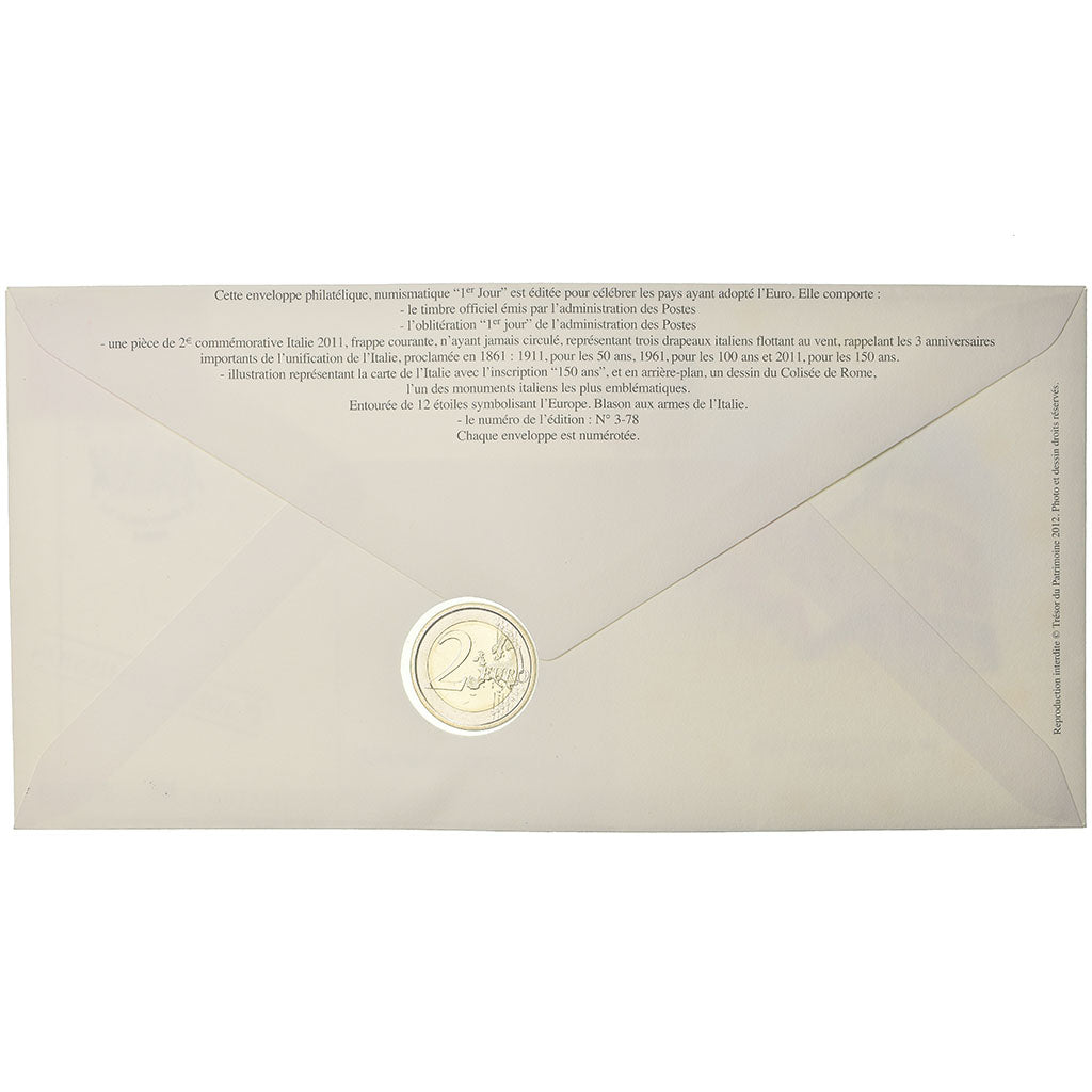 Italy, 2 Euro, 2011, Enveloppe philatélique numismatique, MS(63), Bi-Metallic