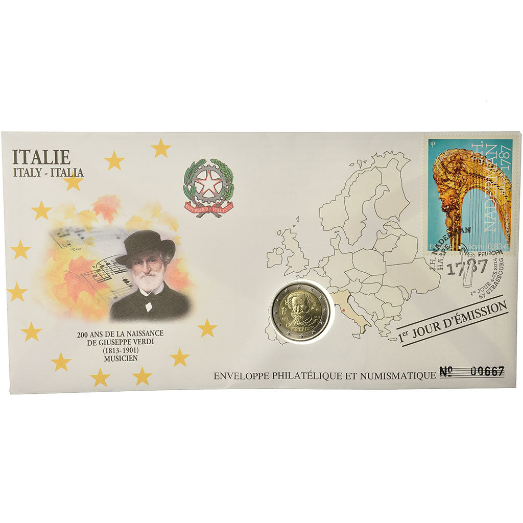 Italien, 2 Euro, 2013, Enveloppe philatélique numismatique, UNZ, Bi-Metallic