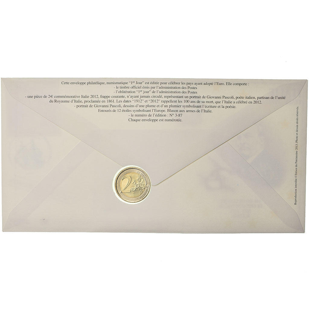 Italy, 2 Euro, 2012, Enveloppe philatélique numismatique, MS(63), Bi-Metallic