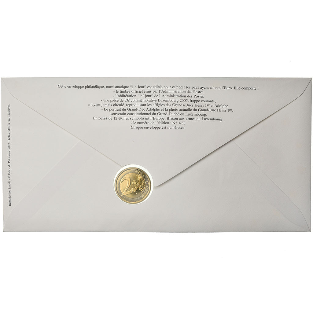 Luxemburg, 2 Euro, 2005, Enveloppe philatélique numismatique, UNZ, Bi-Metallic