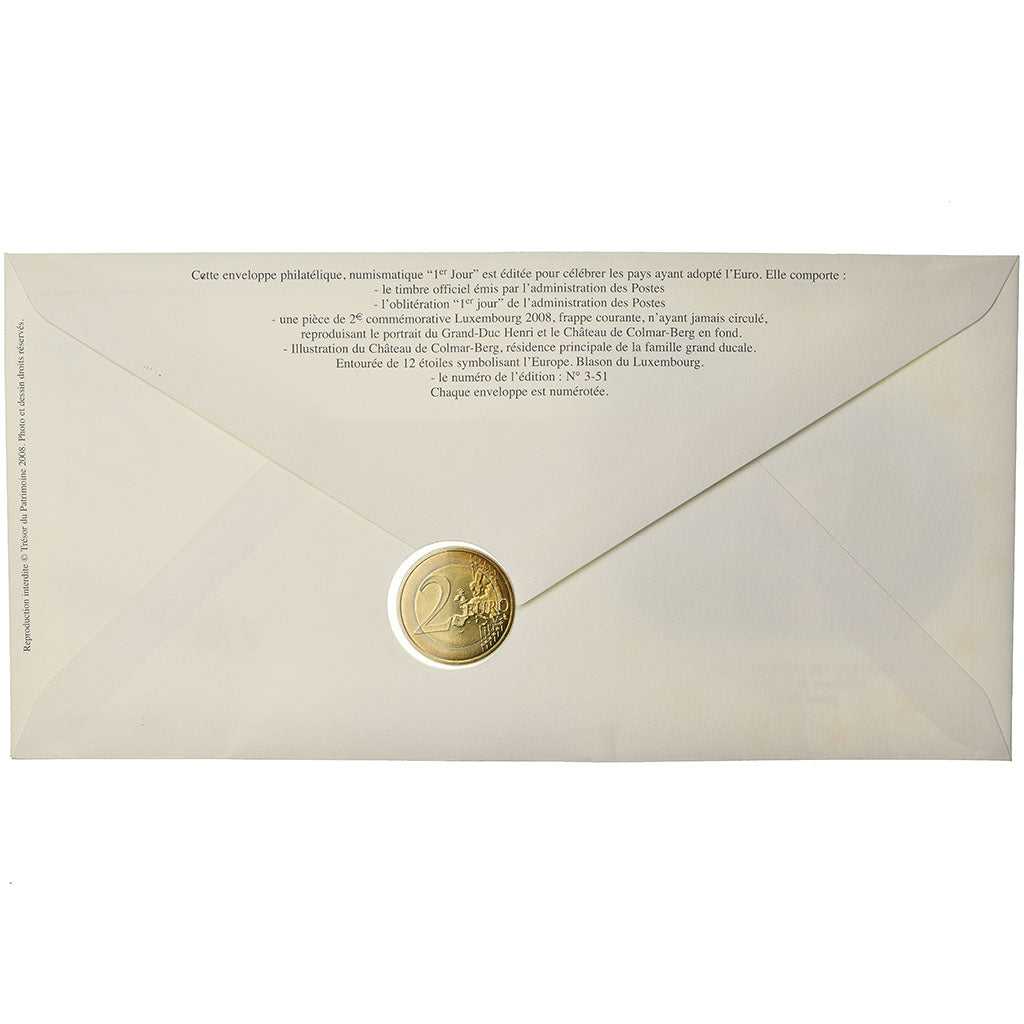 Luxembourg, 2 Euro, 2008, Enveloppe philatélique numismatique, MS(63)