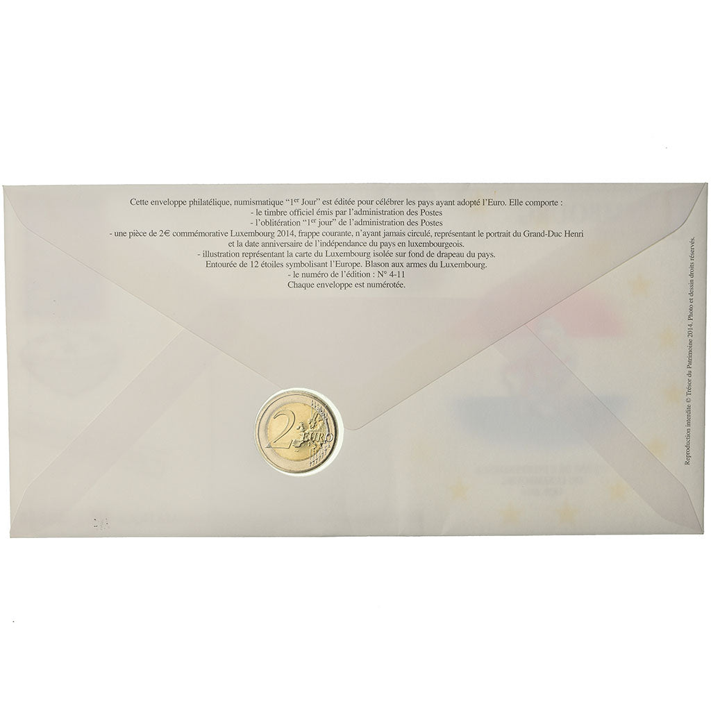Luxemburg, 2 Euro, 2014, Enveloppe philatélique numismatique, UNZ, Bi-Metallic