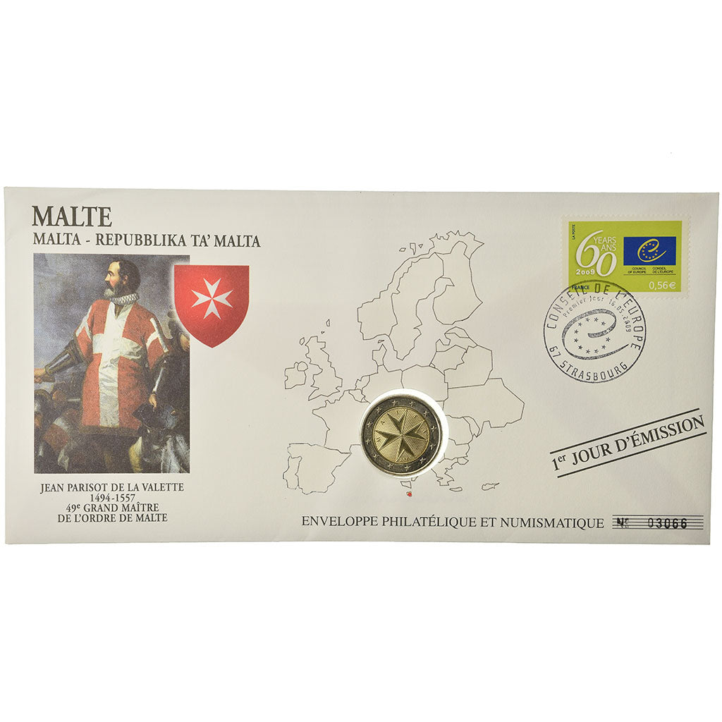 Malta, 2 Euro, 2008, Enveloppe philatélique numismatique, MS(63), Bi-Metallic