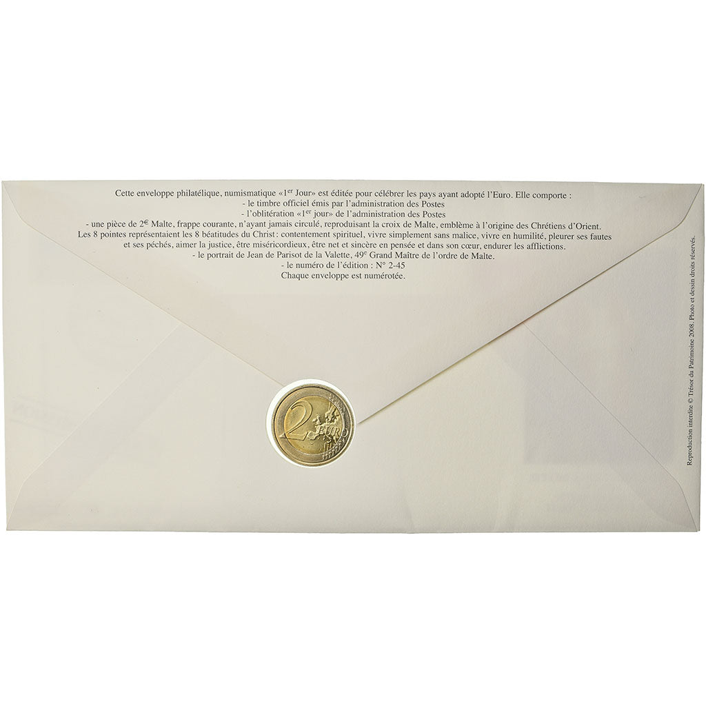 Malta, 2 Euro, 2008, Enveloppe philatélique numismatique, MS(63), Bi-Metallic