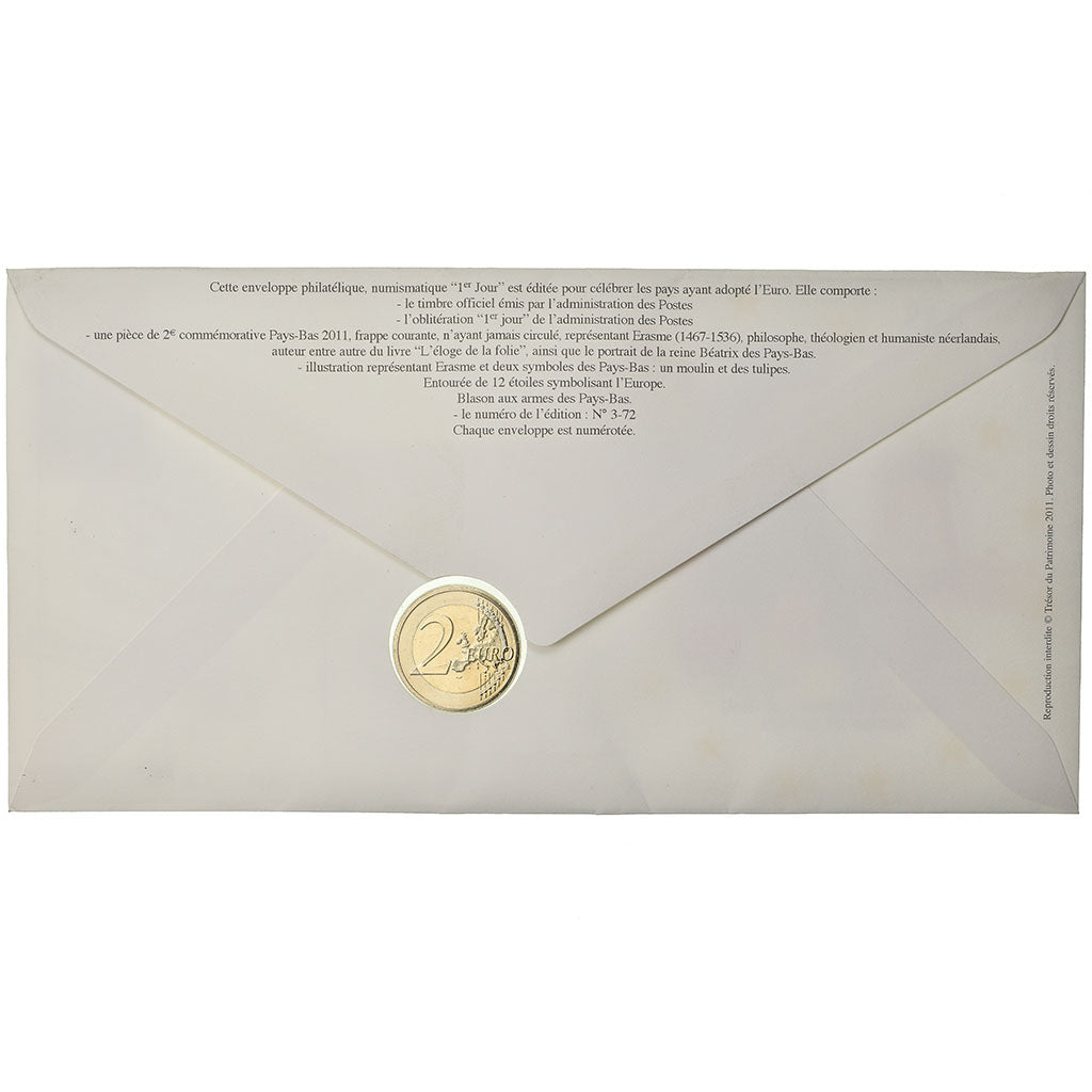 Países Bajos, 2 Euro, 2011, Enveloppe philatélique numismatique, SC